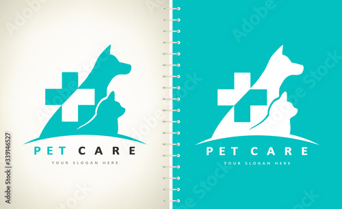 Dog and cat logo. Pet clinic design vector. Nurseries for pets.
