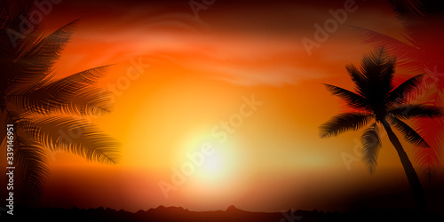 Fototapeta Naklejka Na Ścianę i Meble -  Desert landscape scene. Palm trees. Vector illustration