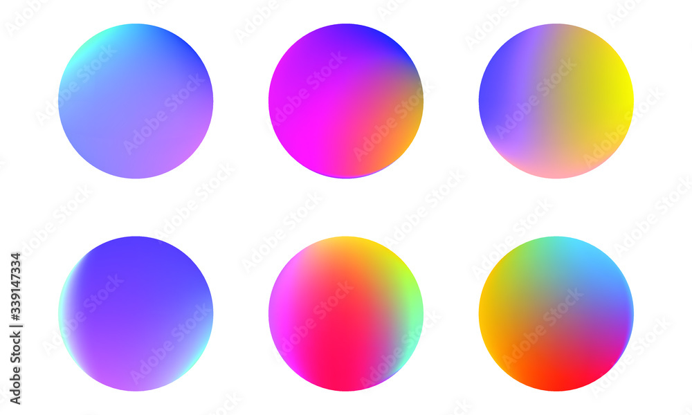 Set of round Vector Gradient. Multicolor Sphere. Modern abstract background texture. Template for design. Isolated objects