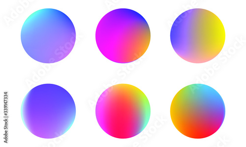 Set of round Vector Gradient. Multicolor Sphere. Modern abstract background texture. Template for design. Isolated objects