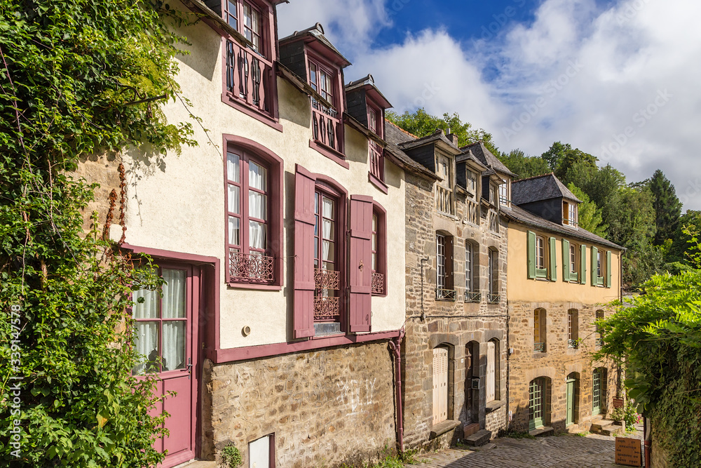Dinan, France. Facades of old buildings on Petit Fort street