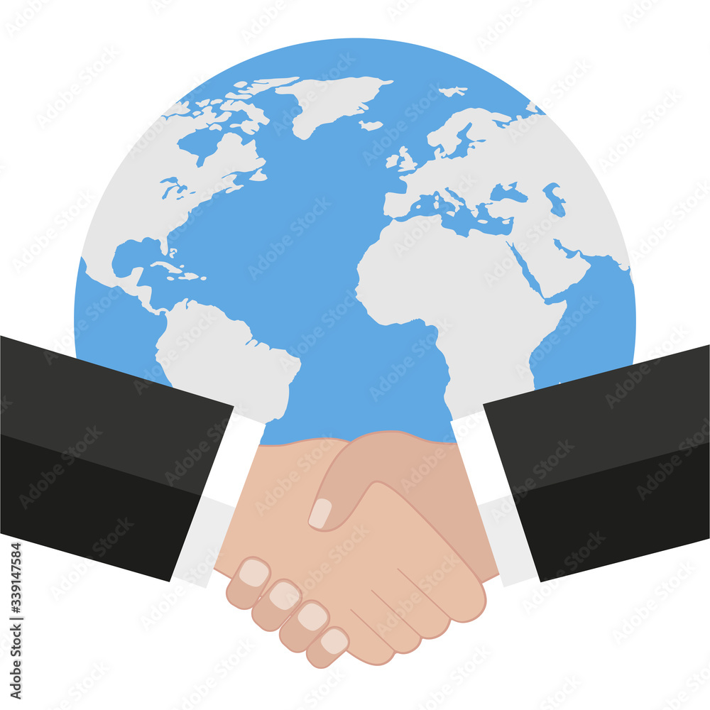 Handshake on the background of the globe. illustration of international business cooperation and partnership Handshake on the background of the globe. illustration of international business cooperation and partnership