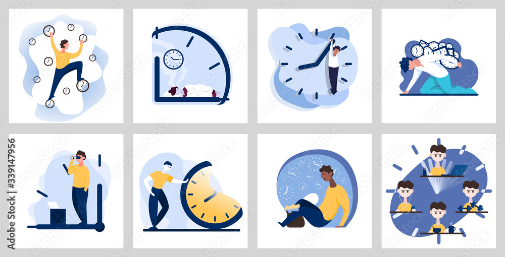 Fototapeta premium Concept of time management with clock background. Color vector illustration