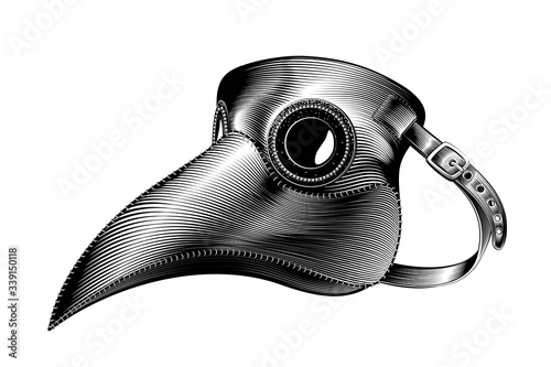 Plague mask vector illustration. Medieval medical mask ink engraving.