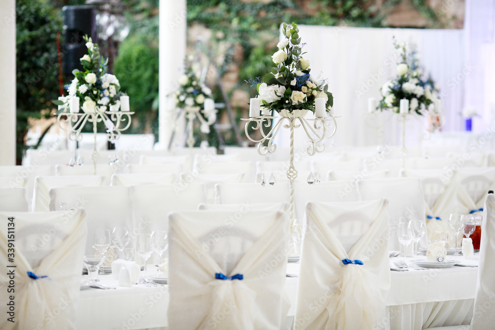 Beautiful white decoration setup for wedding ceremony