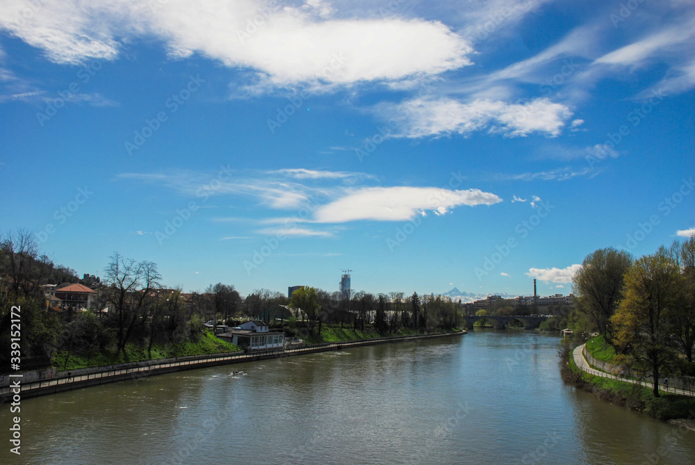 The River Po flowing through the heart of Turin in Italy