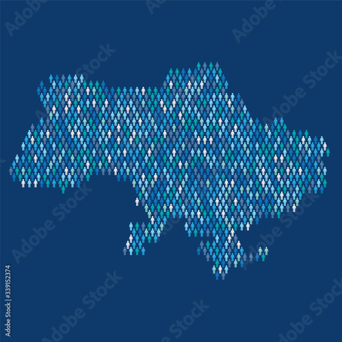 Ukriane population infographic. Map made from stick figure people