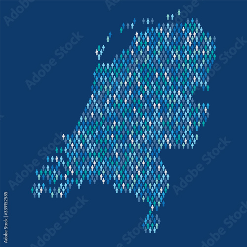Netherlands population infographic. Map made from stick figure people