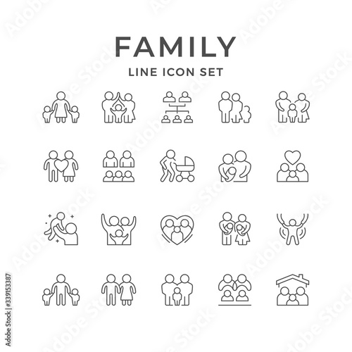 Set line icons of family