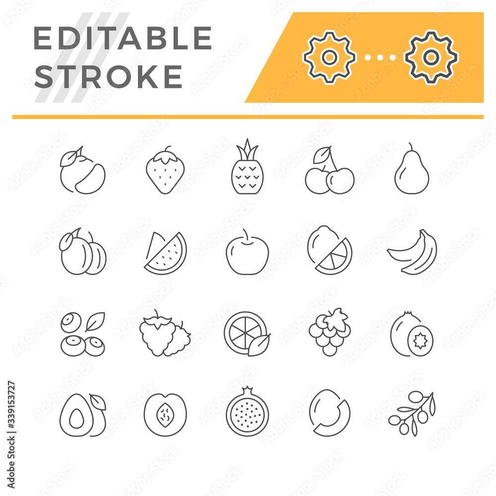 Set line outline icons of fruit Set line outline icons of fruit