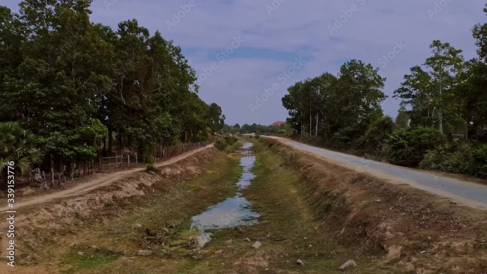 Drought affected riverbed in Siem Reap, Cambodia, due to low rainfall, aerial Drought affected riverbed in Siem Reap, Cambodia, due to low rainfall, aerial