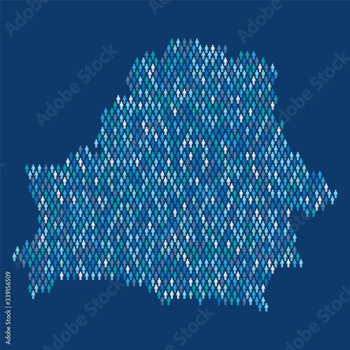Belarus population infographic. Map made from stick figure people