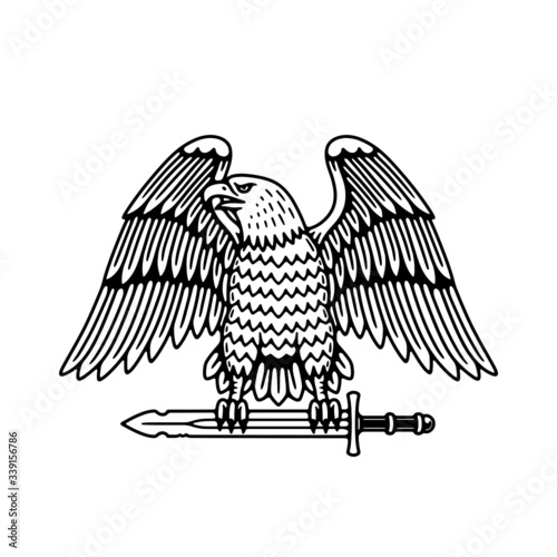 DEFENDER EAGLE WITH SWORD BLACK WHITE BACKGROUND