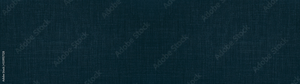 Dark blue natural cotton linen textile texture background banner panorama - obrazy, fototapety, plakaty 