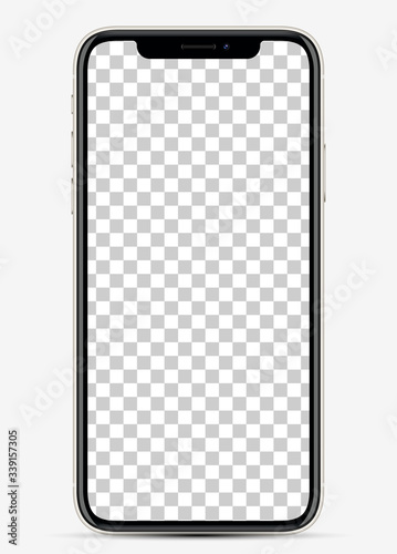 Realistic vector illustration smartphone white color with blank screen for your design. Mockup blank screen smartphone, isolated on transparent background.