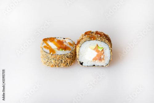 sushi on a white background