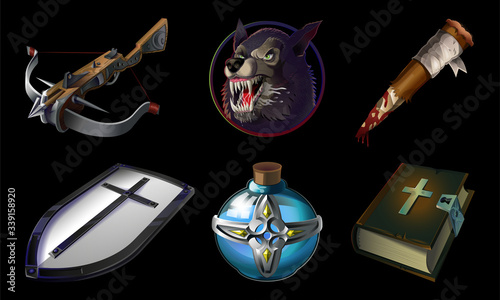 Set collection with realistic game icons 