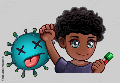 Man defeated the virus. Vector illustration
