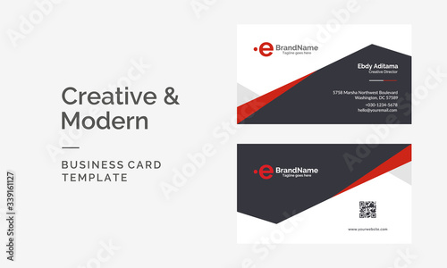 Modern corporate Business Card Template with red and dark grey color. vector illustrations