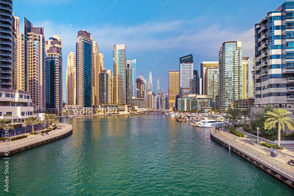 Amazing Dubai Marina skyline at sunset, United Arab Emirates Amazing Dubai Marina skyline at sunset, United Arab Emirates