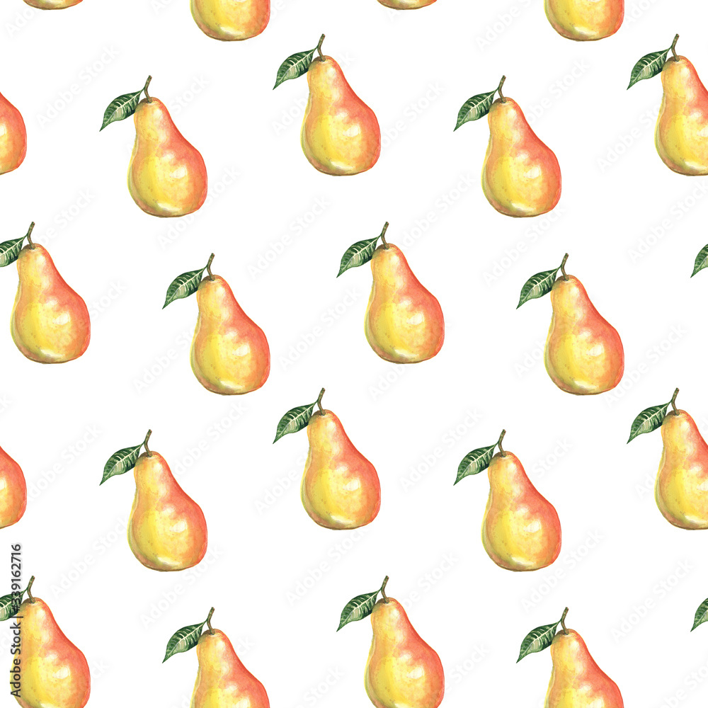 watercolor illustration of a pear pattern on a white background watercolor illustration of a pear pattern on a white background