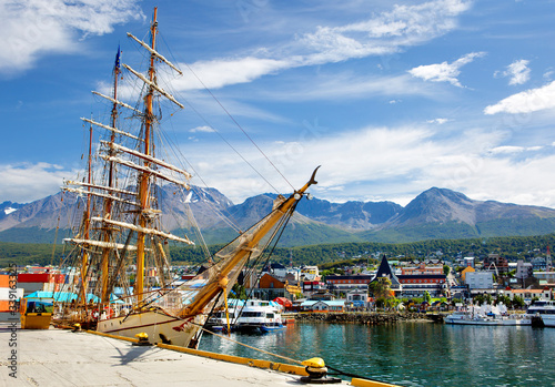 Ushuaia, Argentina, sailing ship "Europe". Ushuaia is the southernmost city in Argentina (and according to some sources — on the whole planet), it is often called "the edge of the world