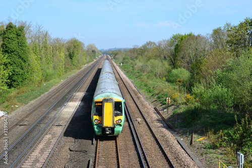 An EMU train leaving Horley Station in Surrey.