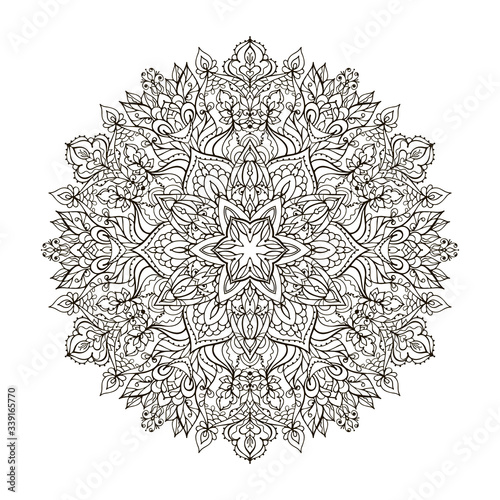 Outline Mandala for coloring book. Decorative round ornament. Anti-stress therapy pattern. Weave design element. Yoga style, background for meditation poster. Unusual flower shape. Oriental vector.