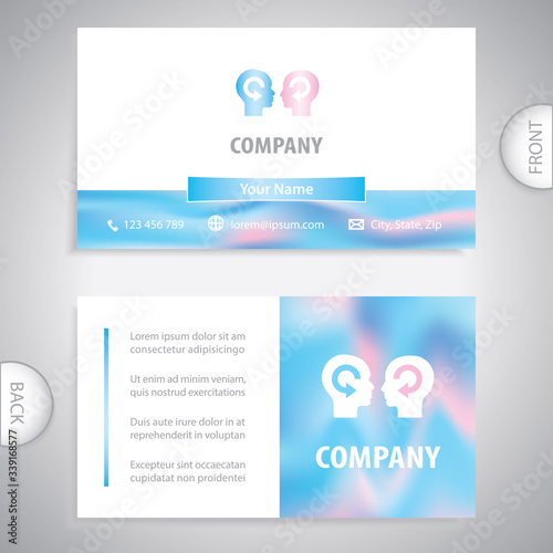 business card - Psychologist service with therapy. Psychiatrist consulting patient. Mental disorder treatment.