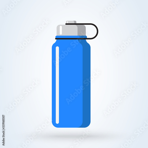 Sports water bottle icon. Blue plastic bottle in flat cartoon style. vector illustration