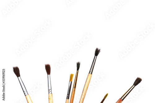 art drawing brushes isolated on white background. space for text