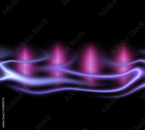 Abstract glowing blue vertical lines wave,pink neon lights, abstract psychedelic background, ultraviolet, spectrum vibrant colors, laser show. Concrete Floor Dark Interior Room Empty Space.