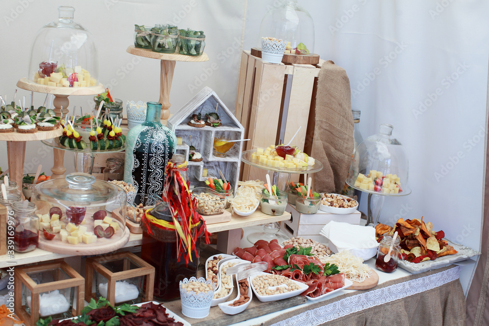 Luxuary cool catering weddings table with snacks