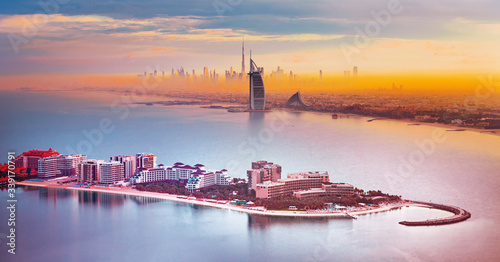 Dubai city center and famous Jumeirah beach skyline at sunset, United Arab Emirates © Rastislav Sedlak SK