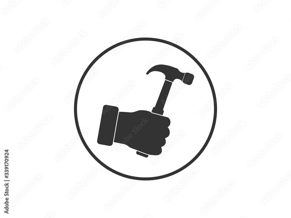 Hammer, hand, tool icon. Vector illustration, flat design. Hammer, hand, tool icon. Vector illustration, flat design.