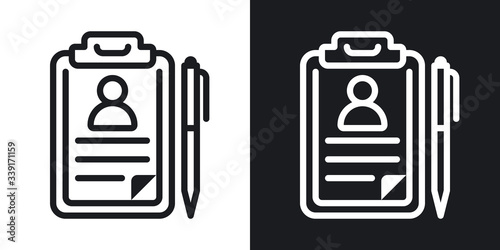 Medical record, disease history or patient card icon. Simple two-tone vector illustration on black and white background