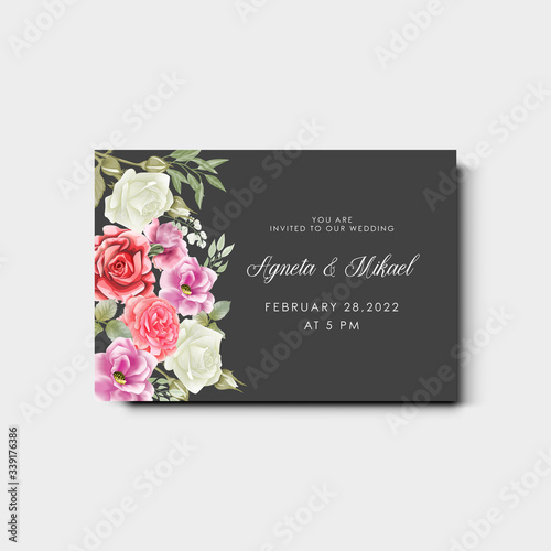 beautiful and elegant flower with leaves wedding invitation card