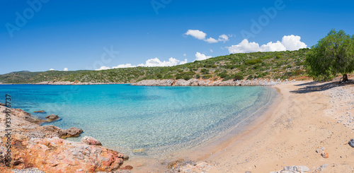 Panoramic photo of Agia Dynami beach on Chios, Greece.
