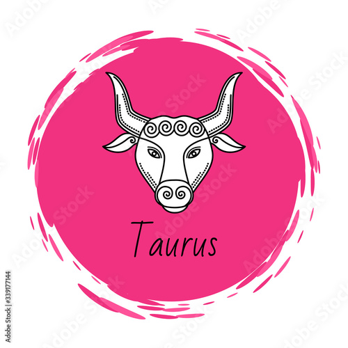 Taurus zodiac sign of bull with horns. Horoscope and astrology symbol of people born in april and may. taurens sign in circle, isolated icon in flat. Astrological element in circular shape vector