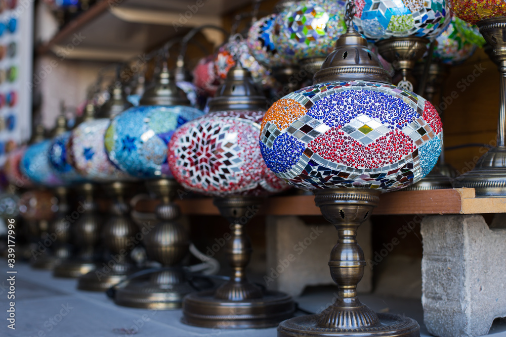 Colorful lamps in Antalya, Turkey. popular Turkish souvenirs