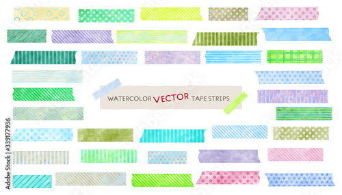 watercolor vector tape strips set : blue, green