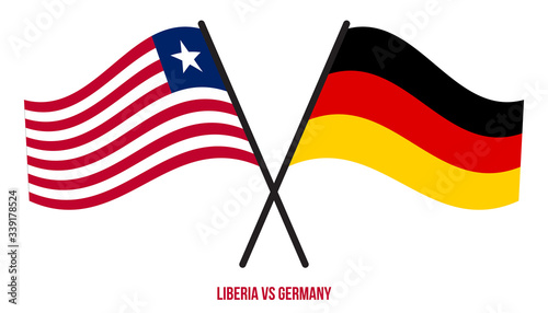 Liberia and Germany Flags Crossed And Waving Flat Style. Official Proportion. Correct Colors