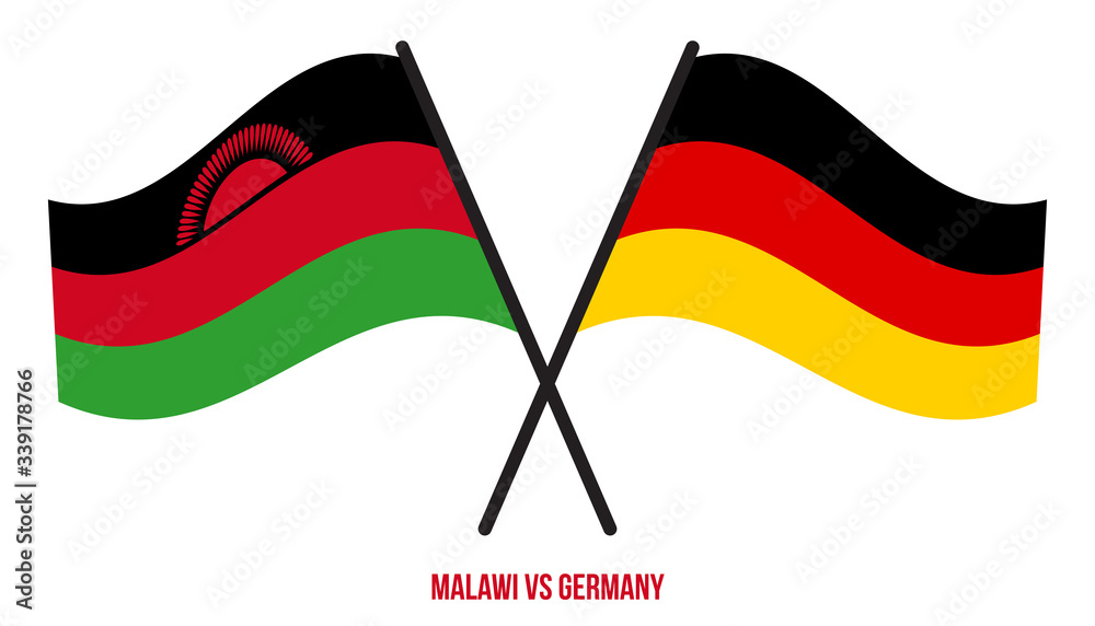Malawi and Germany Flags Crossed And Waving Flat Style. Official Proportion. Correct Colors Malawi and Germany Flags Crossed And Waving Flat Style. Official Proportion. Correct Colors