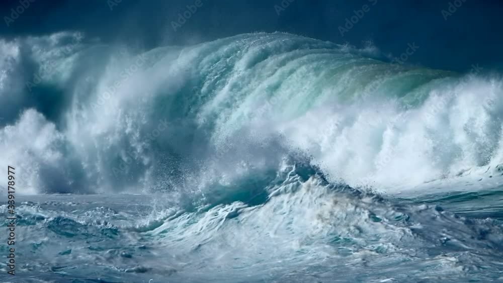 Powerful ocean wave at the famous Banzai Pipeline surf spot on the North Shore of Oahu island in Hawaii