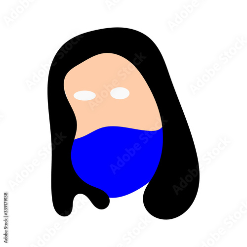 Cartoon face with medical mask for coronavirus protection. Vector person head.