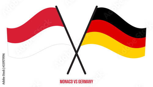 Monaco and Germany Flags Crossed And Waving Flat Style. Official Proportion. Correct Colors
