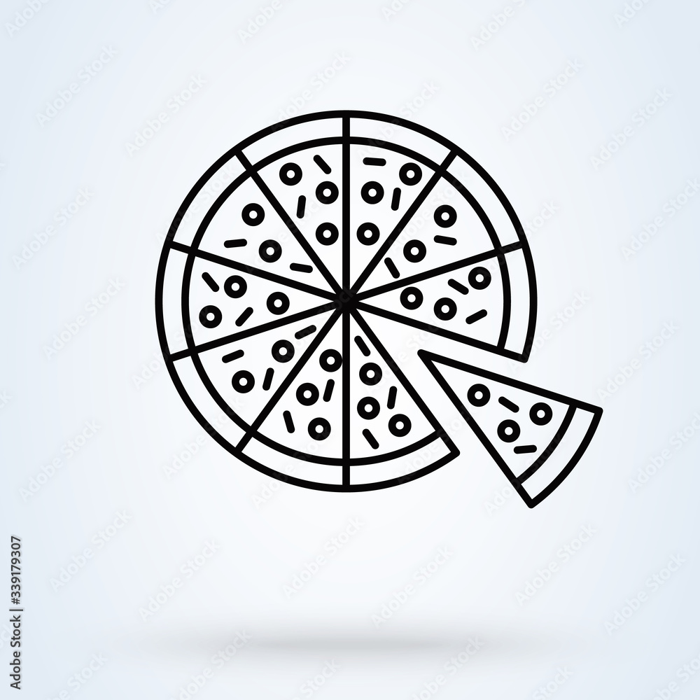 Pizza with one slice separated linear icon. symbol illustration Pizza with one slice separated linear icon. symbol illustration