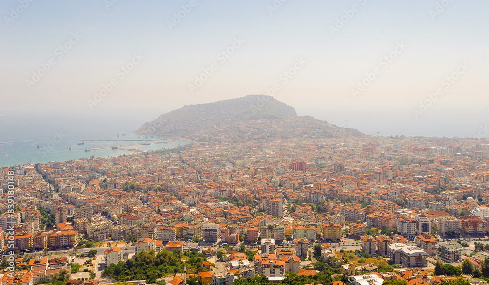 City view on the Mediterranean coast. Summer, noon, heat, sunny.