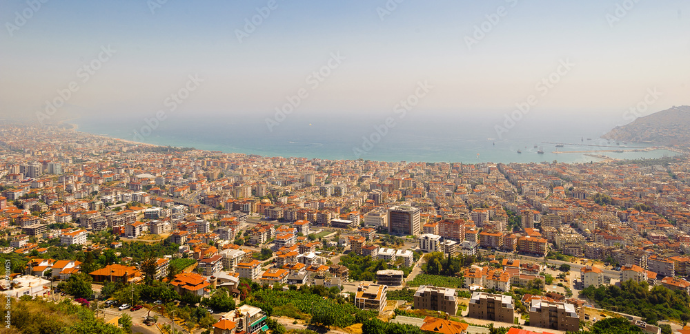 City view on the Mediterranean coast. Summer, noon, heat, sunny.
