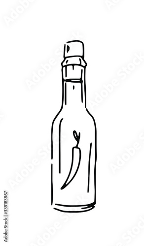Isolated line sketch of a bottle of hot sauce 
